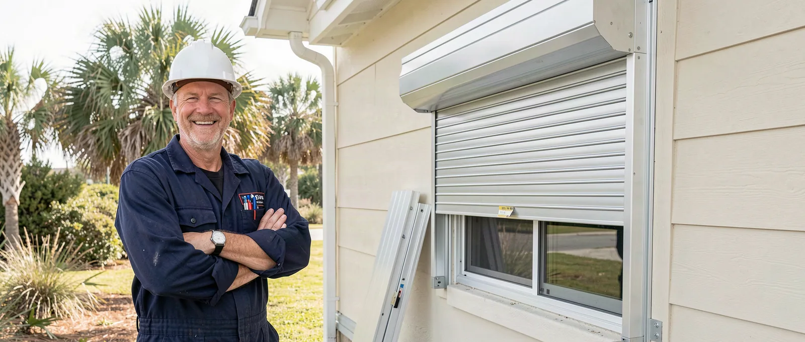 Hurricane shutters contractor on a job site in Biloxi, MS